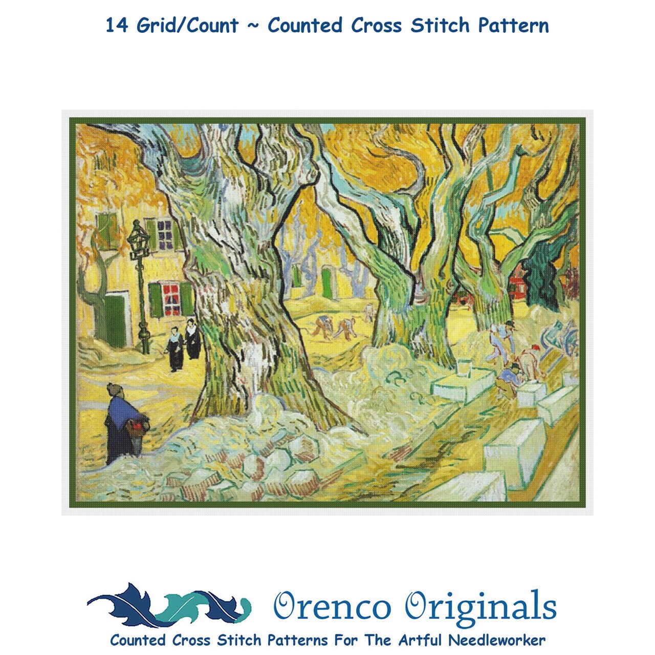 A French Village Street by Impressionist Van Gogh Counted Cross Stitch Pattern